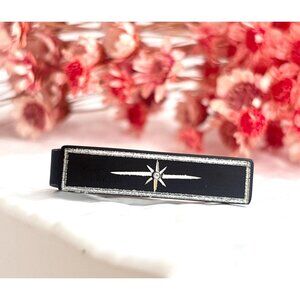 Anson Designer Starburst Black Enamel Silver T Vintage Men's Tie Bar | Tie Clip